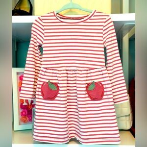 ⭐️5/$25 - Striped Cotton Dress with Apple Pockets